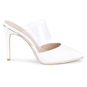 BCBG White Mule Heels with Clear Strap
